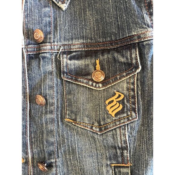 Rocawear Vintage Y2K Womens Jean Jacket Small Cropped Denim Dark Wash Beaded - Picture 16 of 16